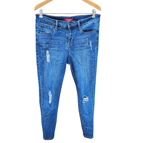 Guess Blue Ripped Skinny Jeans Women Size 31 - Picture 3 of 16